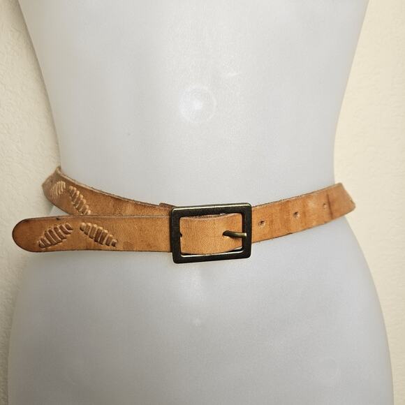 J.Crew Womens Tooled Leather Belt Stitched Accent Western Casual Boho Cowgirl M - Picture 2 of 15